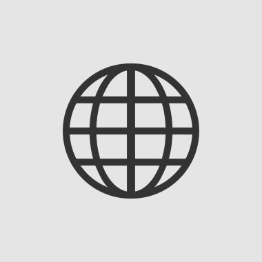 Küre simgesi düz. Gri arkaplanda siyah resim. Vektör illüstrasyon sembolü