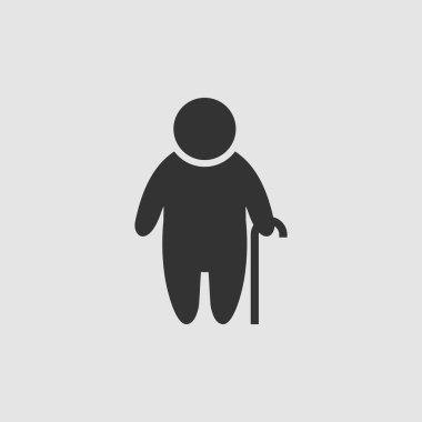 Yaşlı adam ikonu düz. Gri arkaplanda siyah resim. Vektör illüstrasyon sembolü