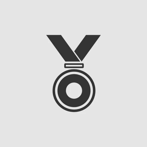 Medaille Icoon Plat Zwart Pictogram Grijze Achtergrond Vector Illustratie Symbool — Stockvector