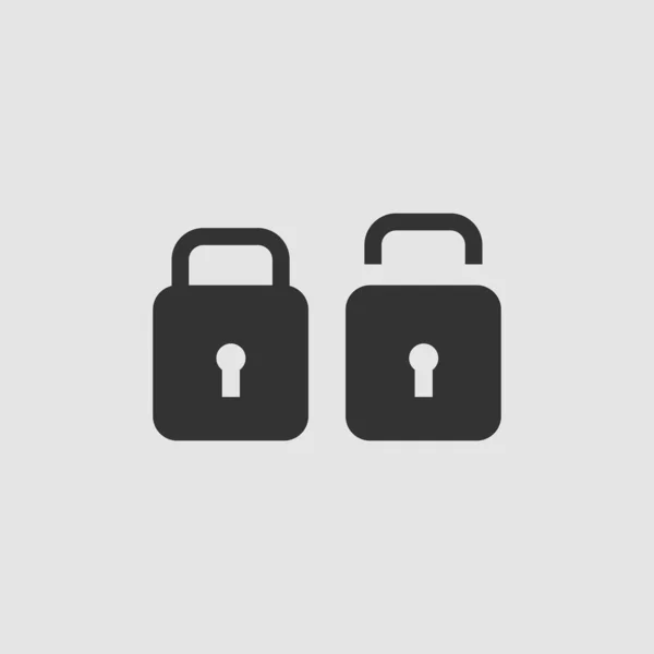 Lock Unlock Icon Flach Schwarzes Piktogramm Auf Grauem Hintergrund Vektorillustration — Stockvektor