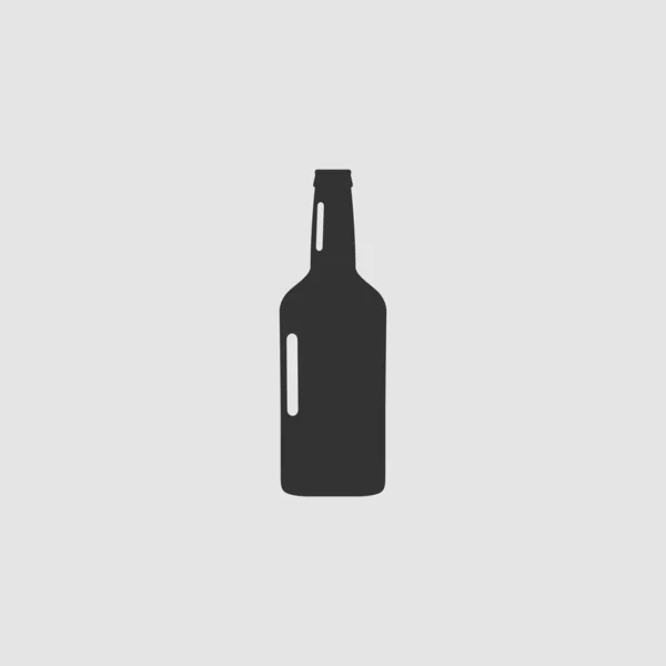 Значок Пивной Бутылки Плоский Черная Пиктограмма Сером Фоне Векторная Иллюстрация — стоковый вектор