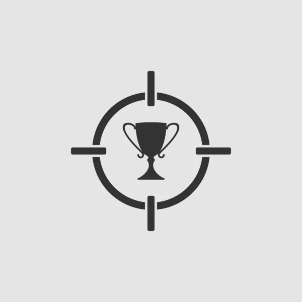 Цільовий Кубок Трофея Значок Плоский Чорна Піктограма Сірому Фоні Векторні — стоковий вектор
