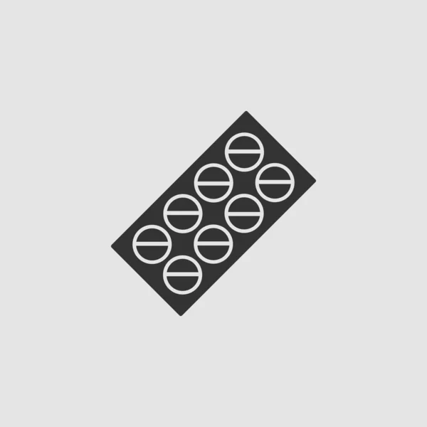 Pillen Blisterverpackung Symbol Flach Schwarzes Piktogramm Auf Grauem Hintergrund Vektorillustration — Stockvektor