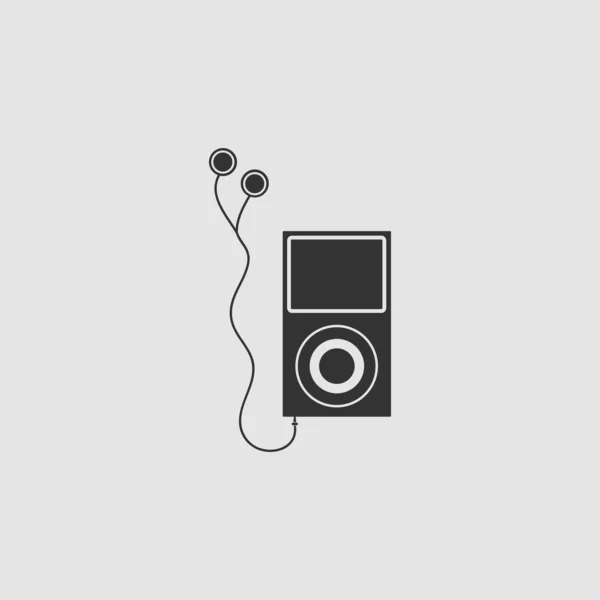 Icono Del Reproductor Audio Plano Pictograma Negro Sobre Fondo Gris — Archivo Imágenes Vectoriales