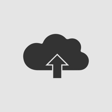 Bulut simgesini düz yükle. Gri arkaplanda siyah resim. Vektör illüstrasyon sembolü