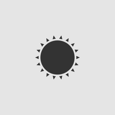 Güneş simgesi düz. Gri arkaplanda siyah resim. Vektör illüstrasyon sembolü