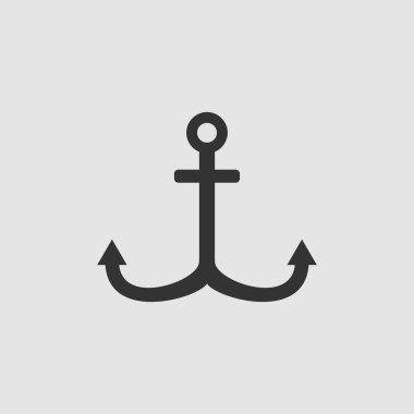 Çapa simgesi düz. Gri arkaplanda siyah resim. Vektör illüstrasyon sembolü