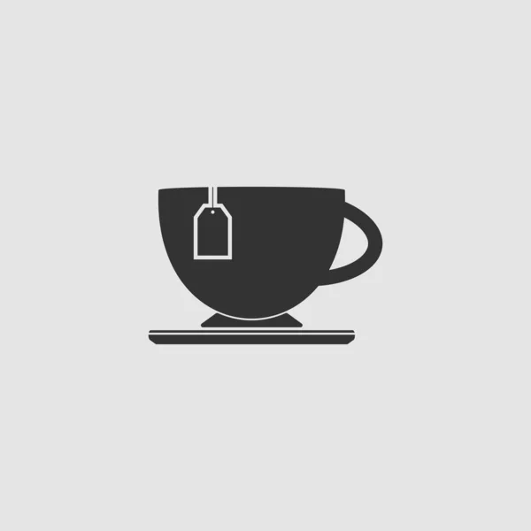 Tea Icon Flat Black Pictogram Grey Background Vector Illustration Symbol — Stock Vector
