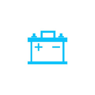 Araba aküsü ikonu bitti. Beyaz arka planda mavi resim. Vektör illüstrasyon sembolü