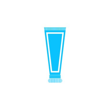 Diş macunu tüpü simgesi düz. Beyaz arka planda mavi resim. Vektör illüstrasyon sembolü
