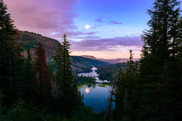 Vue Sur Les Lacs Jumeaux Coucher Soleil Dans Région Des — Photo