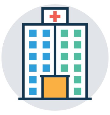 Hastane Binası satır ve dolgu rengiyle Anahat vektör simgesi