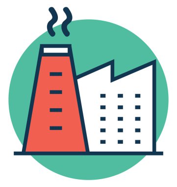 Nükleer santral satır ve dolgu rengiyle Anahat vektör simgesi