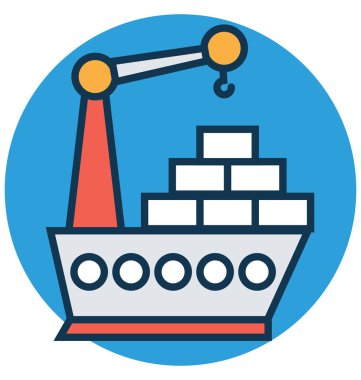 Kargo gemisi vinç satır ve dolgu rengiyle Anahat vektör simgesi