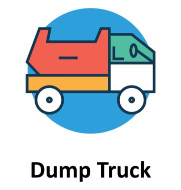 Damperli kamyon satır ve dolgu rengiyle Anahat vektör simgesi