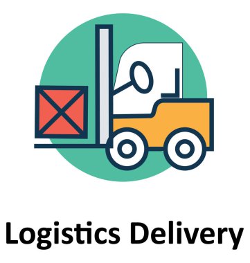 Forklift kamyon taşıma karton satır ve dolgu rengiyle Anahat vektör simgesi