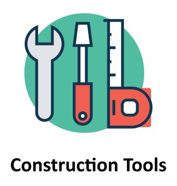 İnşaat araçları satır ve dolgu rengiyle Anahat vektör simgesi