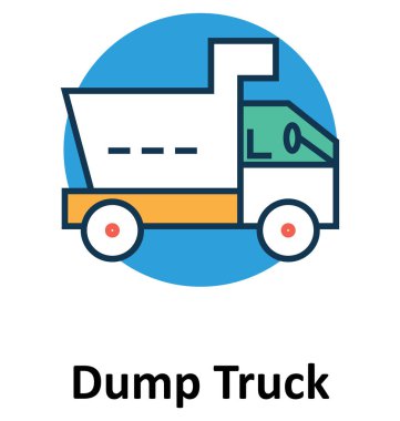 Damperli kamyon satır ve dolgu rengiyle Anahat vektör simgesi