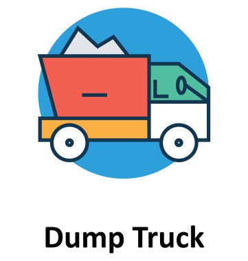 Damperli kamyon satır ve dolgu rengiyle Anahat vektör simgesi