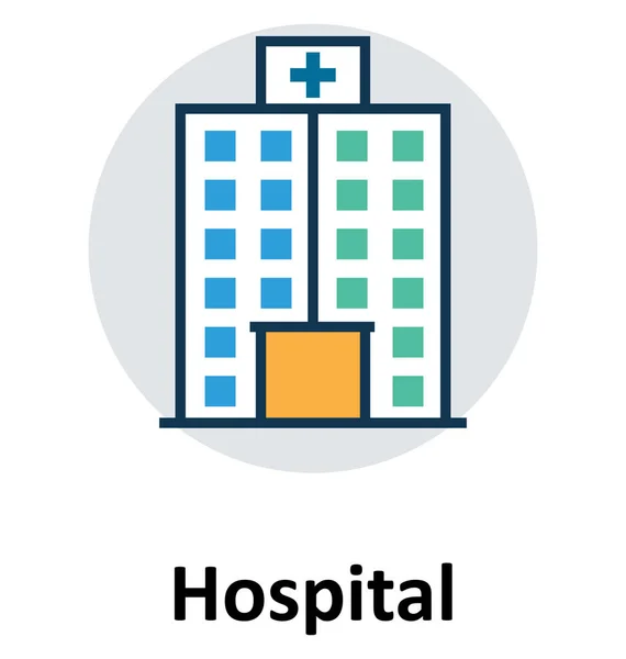 Sjukhusbyggnaden Linje Och Fyllningsfärg Med Disposition Vektor Symbol — Stock vektor