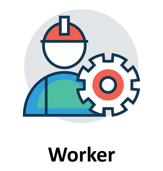 Worker Line Fill Color Outline Vector Icon — Stock Vector