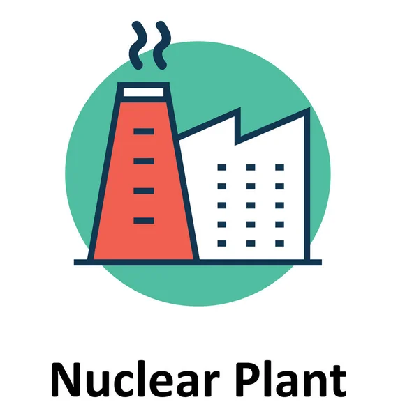 Ligne Centrale Nucléaire Couleur Remplissage Avec Icône Vectorielle Contour — Image vectorielle