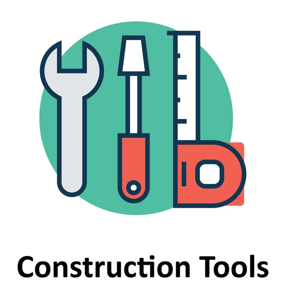 Linha Ferramentas Construção Cor Preenchimento Com Ícone Vetor Contorno — Vetor de Stock