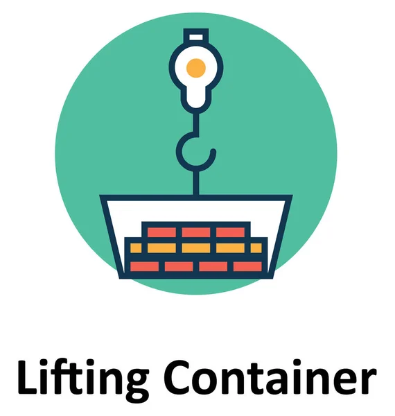 Hijs Container Line Vulkleur Met Overzicht Vector Icon — Stockvector
