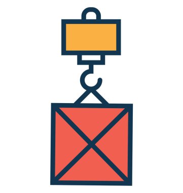 Konteyner Vinç hattıyla ve dolgu rengiyle Anahat vektör simge kaldırma