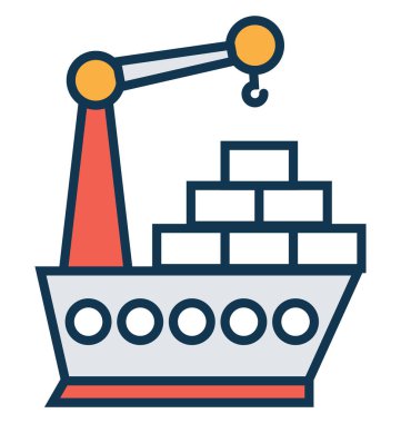 Kargo gemisi vinç satır ve dolgu rengiyle Anahat vektör simgesi