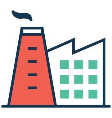 Tuğla kule baca çizgi ve dolgu rengiyle Anahat vektör simgesi ile