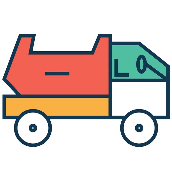 Dump Truck Line Fill Color Outline Vector Icon — Stock Vector