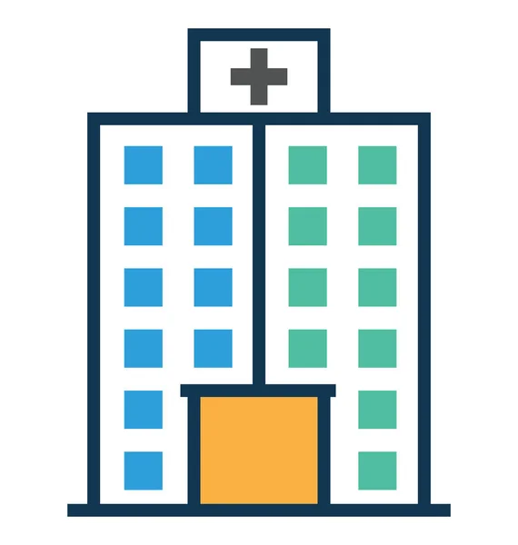 Warna Dan Garis Bangunan Rumah Sakit Dengan Ikon Vektor Outline - Stok Vektor