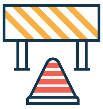 Trafik koni ve bariyer satır ve dolgu rengi ile Anahat vektör simgesi