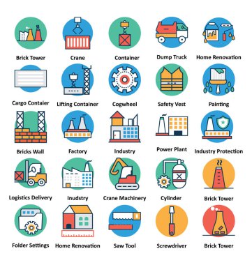 İnşaat satır ve dolgu rengiyle Anahat vektör simgeler 1