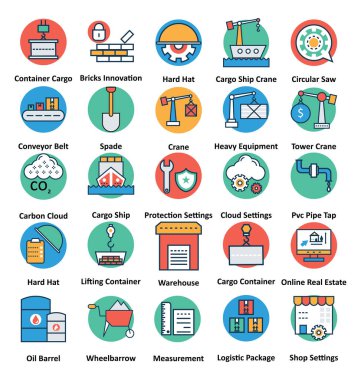 İnşaat satır ve dolgu rengiyle Anahat vektör simgeler 4