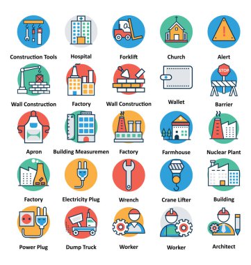 İnşaat satır ve dolgu rengiyle Anahat vektör simgeler 2