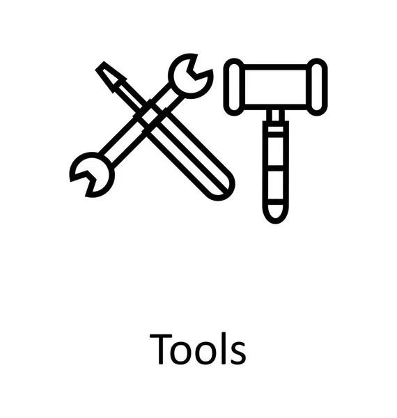 Construction Tools Spanner Hammer Line Isolated Vector Icon Editable — Stock Vector