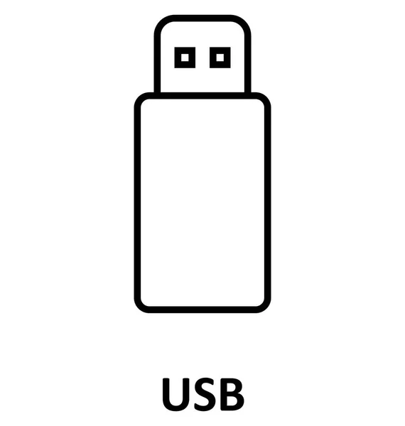 Usb Isolated Line Vector Icon Editable — Stock Vector