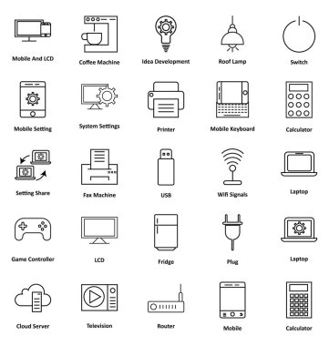 Elektronik ekipman satır simgeler izole
