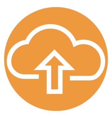 Bulut Upload beyaz çizgi vektör izole simgesi