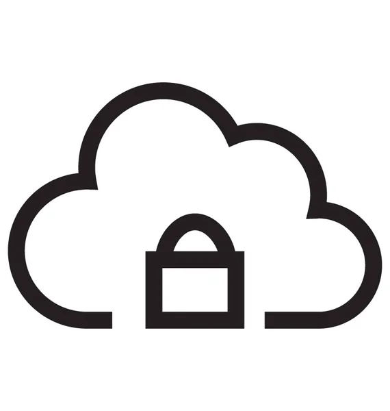 Cloud Security Black Line Icono Vectorial Aislado — Vector de stock