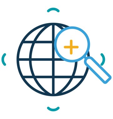 Web ve Seo projeleri için küre ve büyüteç glif izole vektör simge