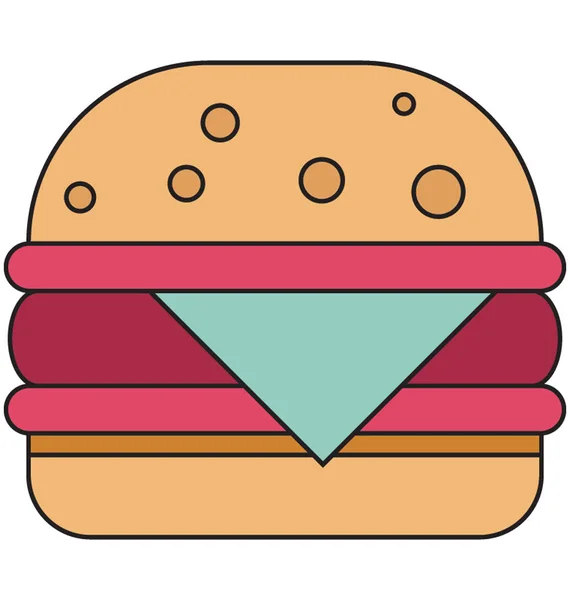 Burger Color Vector Ilustração Isolado Totalmente Editável — Vetor de Stock