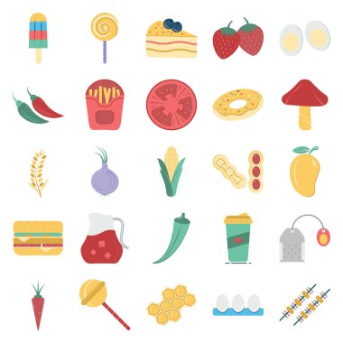 Yiyecek ve içecek izole vektör simgeler düzenlenebilir