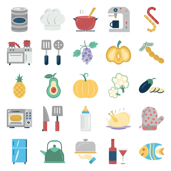 Alimentos Bebidas Iconos Vectoriales Aislados Editable — Vector de stock