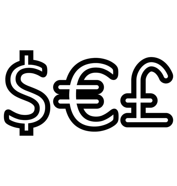 Valuta Dollaro Sterlina Icona Vettoriale Isolata Euro — Vettoriale Stock