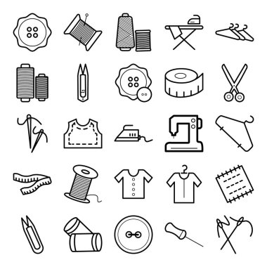 Malzeme izole vektör simgeler dikiş 