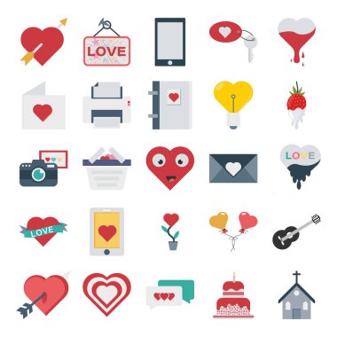 Sevgililer günü renkli vektör ve izole simgeler