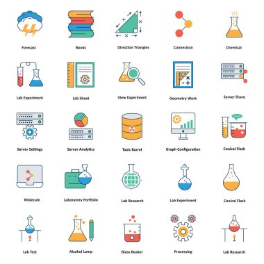 Tıp ve teknoloji çizgi ve renk doldurun düzenlenebilir vektör simgeler 